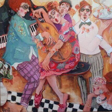 Gemälde Loving rhythm for a lively evening von Garilli Nicole | Gemälde Figurativ Acryl, Zeichenkohle Alltagsszenen