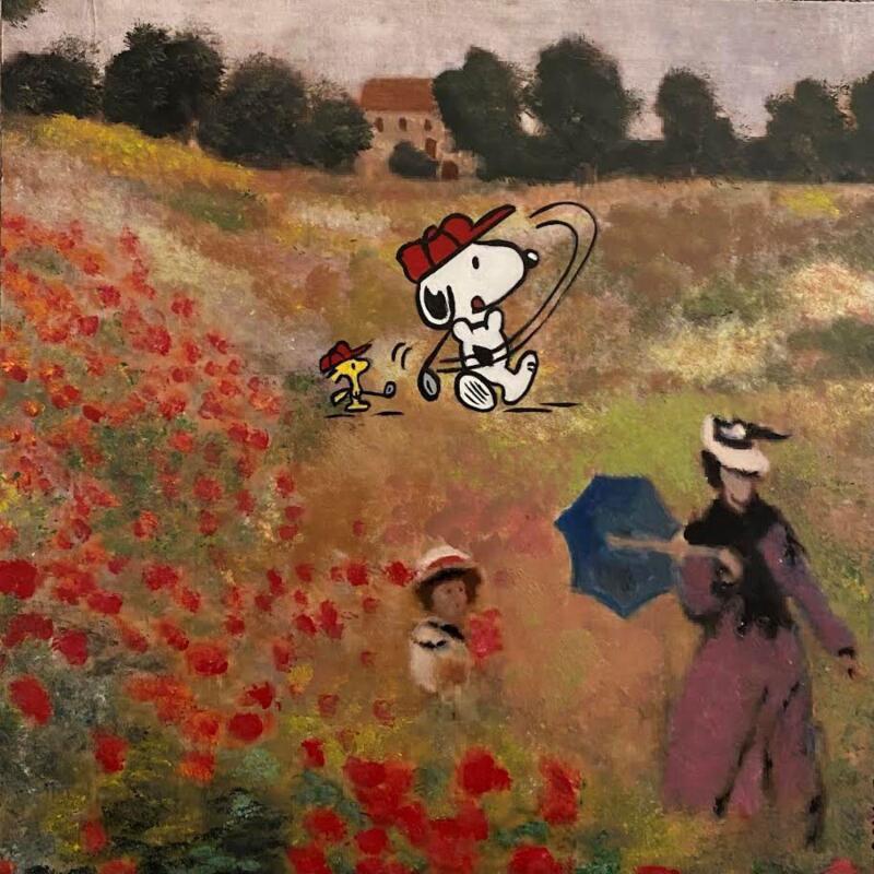 Peinture F3 golf dans les coquelicots (Monet) par Marie G. | Tableau Pop-art Icones Pop Bois Acrylique
