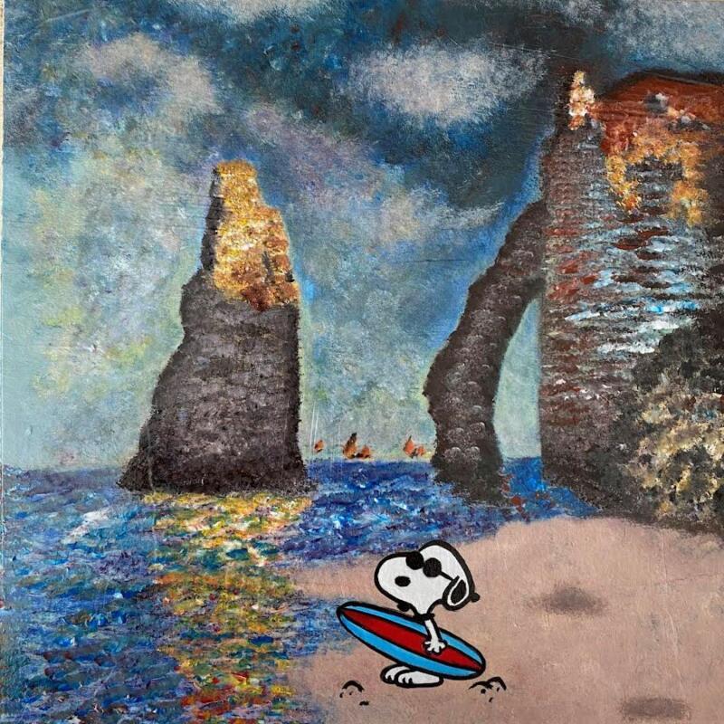 Painting F3 surf à Etretat (Monet) by Marie G.  | Painting Pop-art Pop icons Wood Acrylic