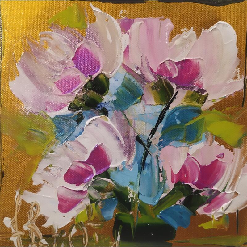 Peinture Pivoines sous fond noir par Bastide d´Izard Armelle | Tableau Abstrait