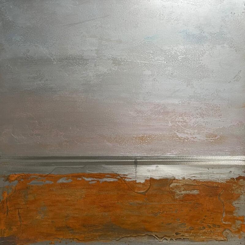 Gemälde Couple plage des 3 digues von Mahieu Bertrand | Gemälde Figurativ Landschaften Metall