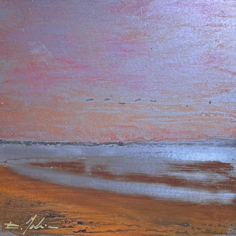 Peinture Coucher de soleil aux Salins  par Mahieu Bertrand | Tableau Figuratif Paysages Métal