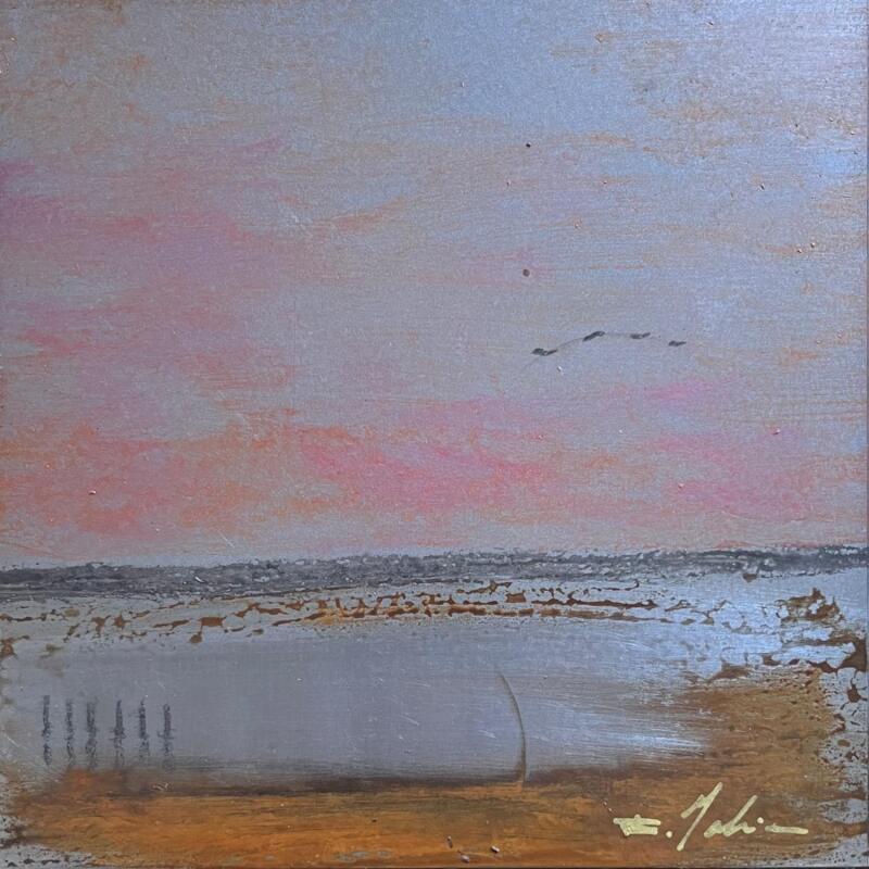 Peinture Crépuscule aux Salins par Mahieu Bertrand | Tableau Figuratif Paysages Métal