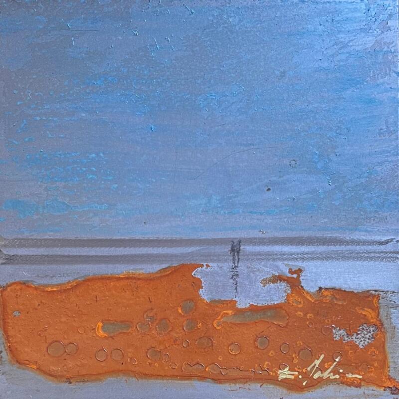 Peinture Couple plage du Lido  par Mahieu Bertrand | Tableau Figuratif Paysages Métal