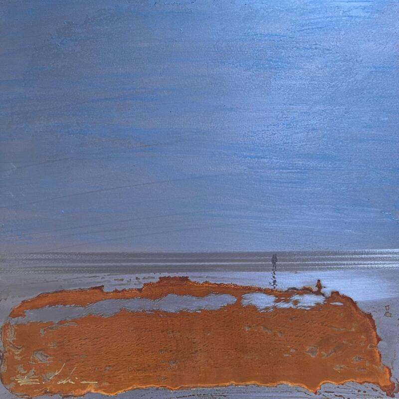 Painting Couple à la plage des 3digues by Mahieu Bertrand | Painting Figurative Landscapes Metal