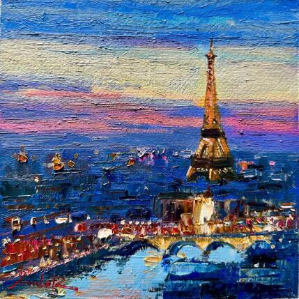 Painting Paris by Nightfall by Xanlar | Painting Impressionism Oil Architecture, Landscapes, Pop icons, Urban