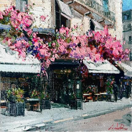 Painting Café en Fleurs by Xanlar | Painting Impressionism Oil Architecture, Landscapes, Urban