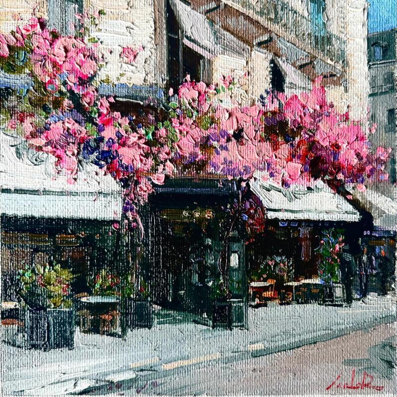 Painting Café en Fleurs by Xanlar | Painting Impressionism Landscapes Urban Architecture Oil