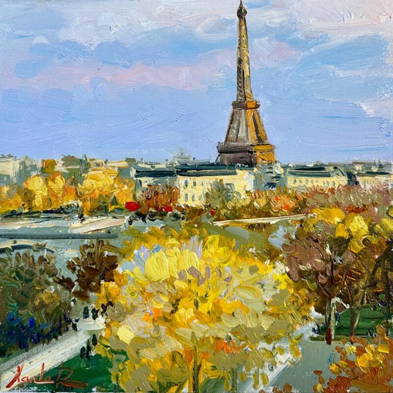 Painting Autumn Eiffel by Xanlar | Painting Impressionism Landscapes Urban Architecture Oil