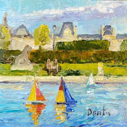 Peinture Le basin du jardin de Luxembourg par Dontu Grigore | Tableau Figuratif Huile Nature, Paysages, Urbain