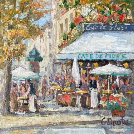 Painting Café de Flore en automne, le temps de repas. by Dontu Grigore | Painting Figurative Oil Architecture, Life style, Urban