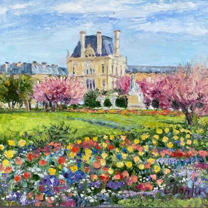 Peinture Le printemps , jardin de Luxembourg par Dontu Grigore | Tableau Figuratif Huile Nature, Paysages, Urbain