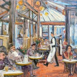 Painting Le véranda du café de Flore by Dontu Grigore | Painting Figurative Oil Architecture, Life style, Urban