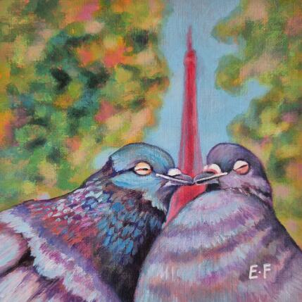 Painting L'Amour en arrière-plan by Emma Fischer | Painting Figurative Acrylic Animals, Architecture, Urban