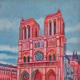 Painting Le parvis en couleur by Emma Fischer | Painting Figurative Acrylic Animals, Landscapes, Urban