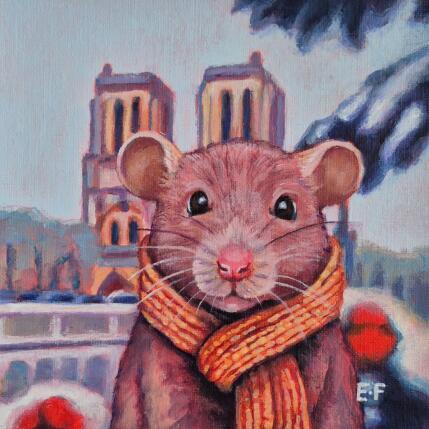 Painting Notre Dame par un froid de rat by Emma Fischer | Painting Figurative Acrylic Animals, Architecture, Urban