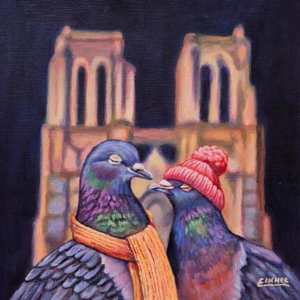Peinture Les petits parisiens de la nuit par Emma Fischer | Tableau Figuratif Acrylique Animaux, Architecture, Urbain