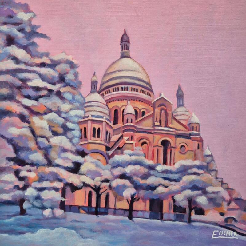 Painting Le dôme immaculé by Emma Fischer | Painting Figurative Landscapes Urban Architecture Acrylic