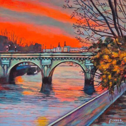 Peinture L’étreinte orange du soir par Emma Fischer | Tableau Figuratif Acrylique Architecture, Nature, Urbain