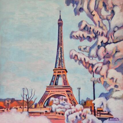 Peinture Le souffle de l’hiver sur Paris par Emma Fischer | Tableau Figuratif Acrylique Architecture, Nature, Urbain