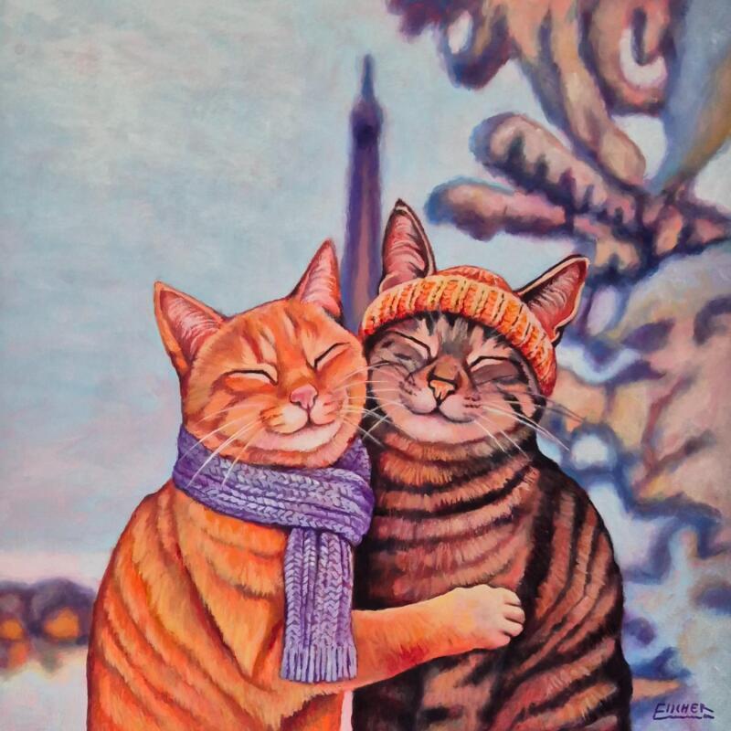 Peinture Emmitouflés à Paris par Emma Fischer | Tableau Figuratif Urbain Nature Animaux Acrylique