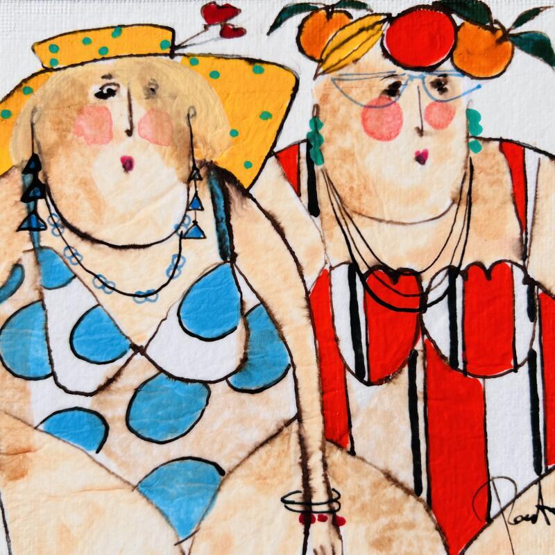 Gemälde Marguerite et Joséphine von Colombo Cécile | Gemälde Naive Kunst Porträt Aquarell Acryl Collage Tinte Pastell