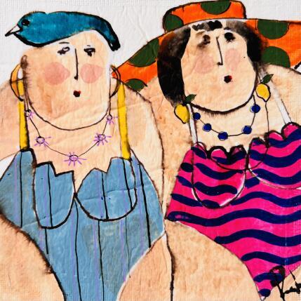 Painting Chantal et Annie by Colombo Cécile | Painting Naive art Acrylic, Gluing, Ink, Pastel, Watercolor Portrait