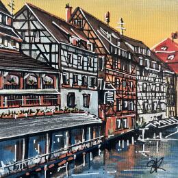 Painting Balade sur le pont saint Martin à Strasbourg  by Touras Sophie-Kim  | Painting Realism Acrylic Architecture, Landscapes, Urban