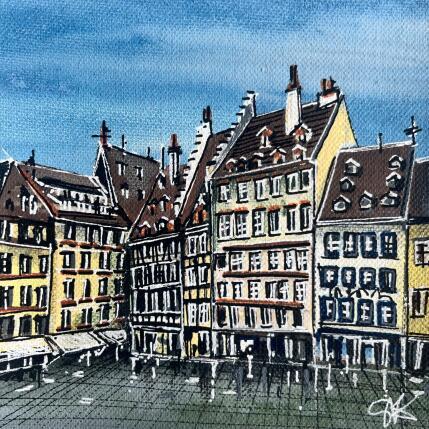 Painting Colombages de la place de la cathédrale à Strasbourg  by Touras Sophie-Kim  | Painting Realism Acrylic Architecture, Landscapes, Urban