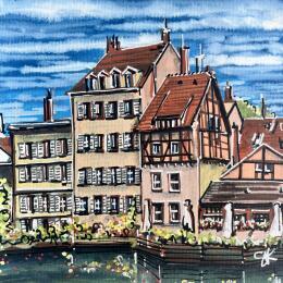 Painting Balade alsacienne  by Touras Sophie-Kim  | Painting Realism Oil Architecture, Landscapes, Urban