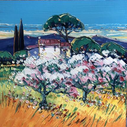 Painting Amandiers en Provence by Corbière Liisa | Painting Figurative Oil Landscapes