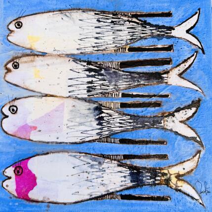 Pintura Les Mamans des poissons por Colombo Cécile | Pintura Arte naïf Acrílico, Acuarela, Collage, Ink, Pastel Animales, Iconos pop