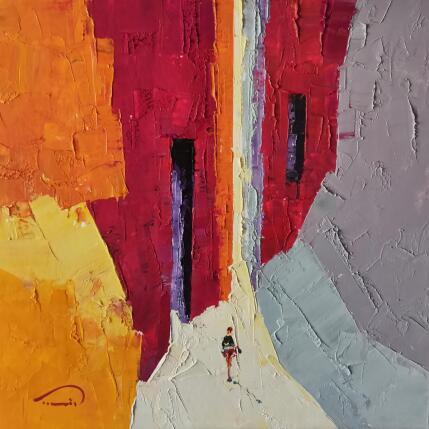 Peinture La franja vermella par Tomàs | Tableau Abstrait Huile Scènes de vie, Urbain