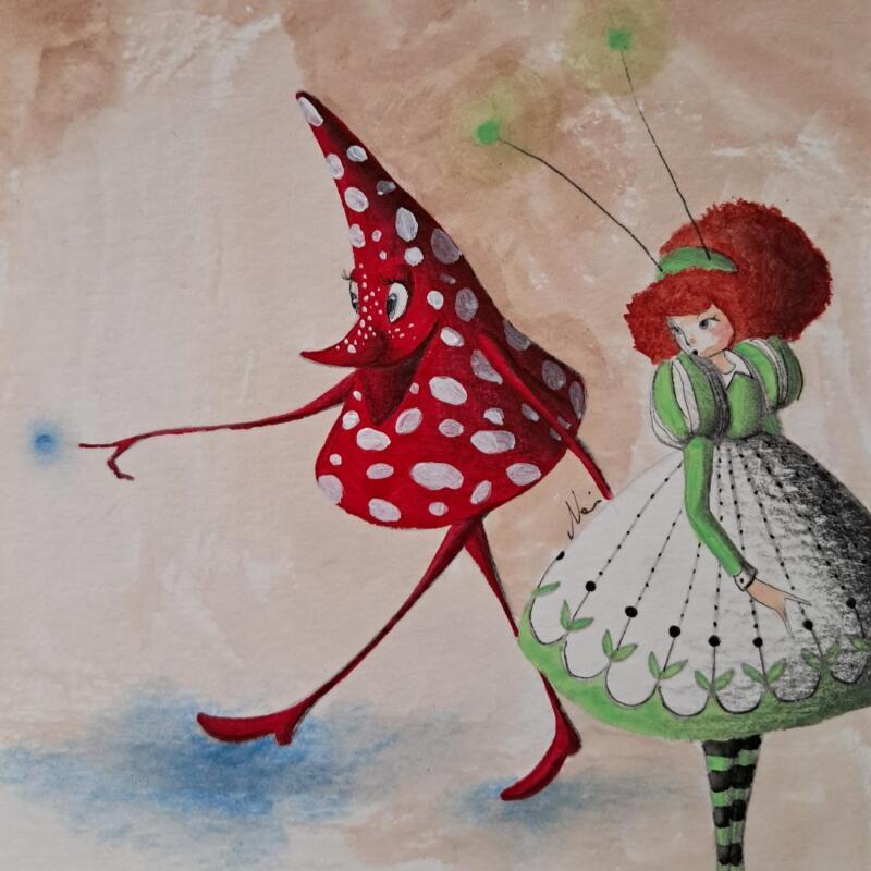 Peinture Il fungo indica di andare di là.  par Nai | Tableau Surréalisme Icones Pop Nature Acrylique Collage