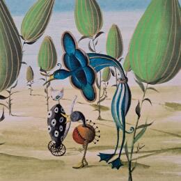 Painting Il no alle guerre surrealista. by Nai | Painting Surrealism Acrylic, Cardboard, Gluing Animals, Music, Society