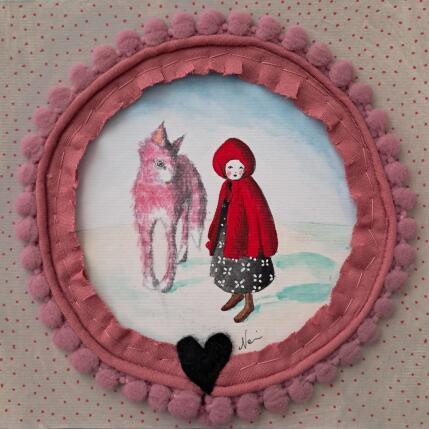 Painting Cappuccetto rosso e la lupa rosa. by Nai | Painting Surrealism Acrylic, Cardboard, Gluing Animals, Nature, Pop icons