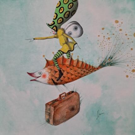 Painting Andiamo là, e posiamo la valigia. by Nai | Painting Surrealism Acrylic, Gluing Animals, Marine, Nature