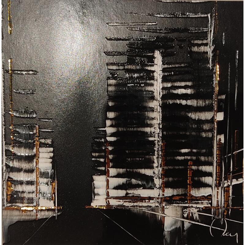 Peinture City Never Sleep par Rey Julien | Tableau Figuratif Feuille d'or