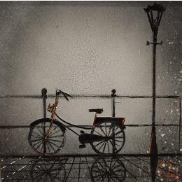 Painting Waiting by Rey Julien | Painting Figurative Gold leaf