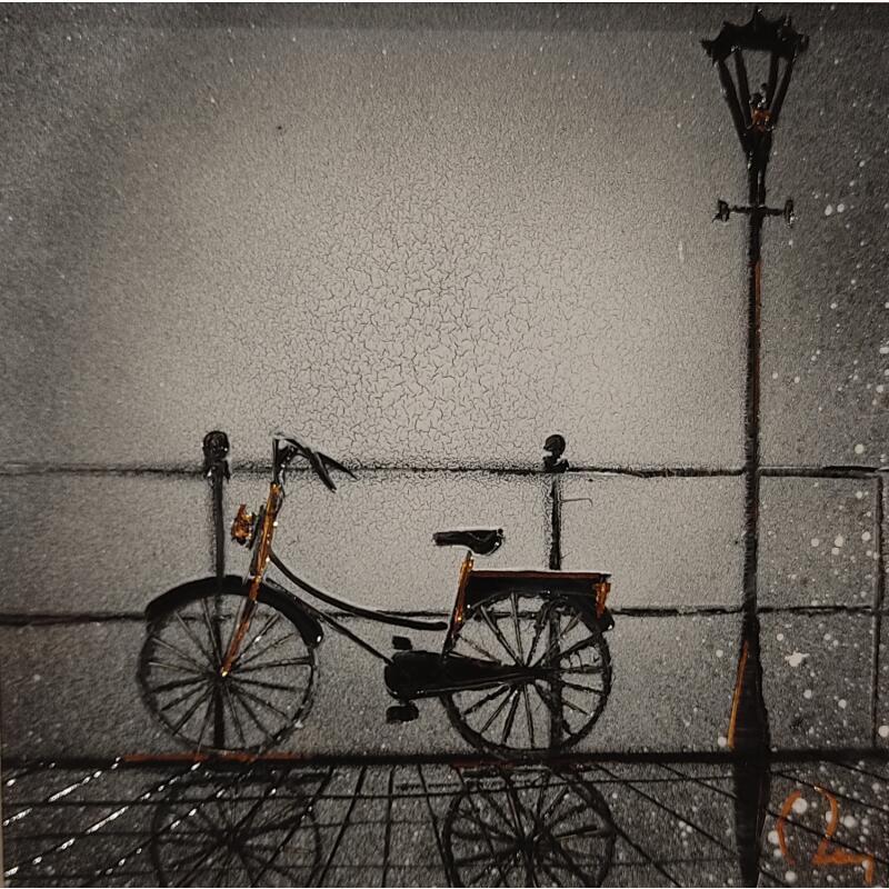 Painting Waiting by Rey Julien | Painting Figurative Gold leaf