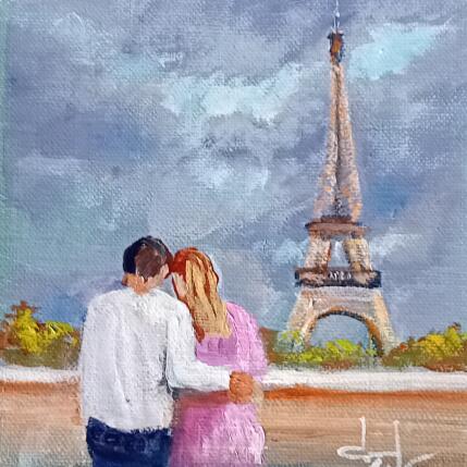 Painting Les amoureux près de la Tour Eiffel by Degabriel Véronique | Painting Figurative Oil Landscapes, Life style, Urban