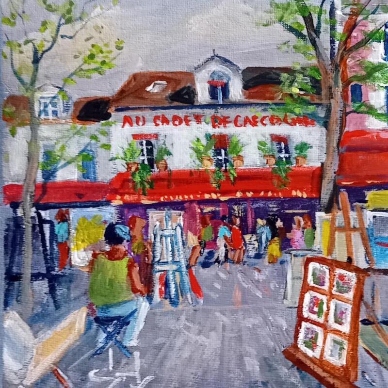 Gemälde Place du Tertre à Paris  von Degabriel Véronique | Gemälde Figurativ Landschaften Urban Alltagsszenen Öl