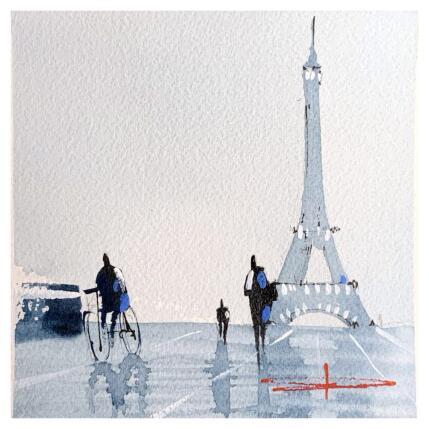 Painting Sous la pluie du Trocadero by Bailly Kévin | Painting Figurative Ink, Watercolor Architecture, Urban