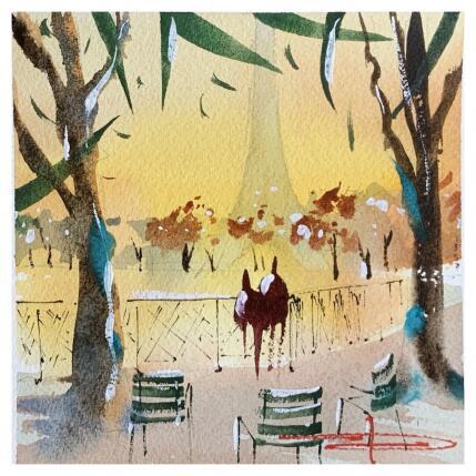 Peinture Les amoureux des Tuileries par Bailly Kévin  | Tableau Figuratif Aquarelle, Encre Architecture, Urbain