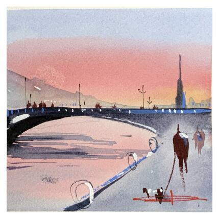 Peinture Promenade au coucher du soleil  par Bailly Kévin  | Tableau Figuratif Aquarelle, Encre Architecture, Urbain