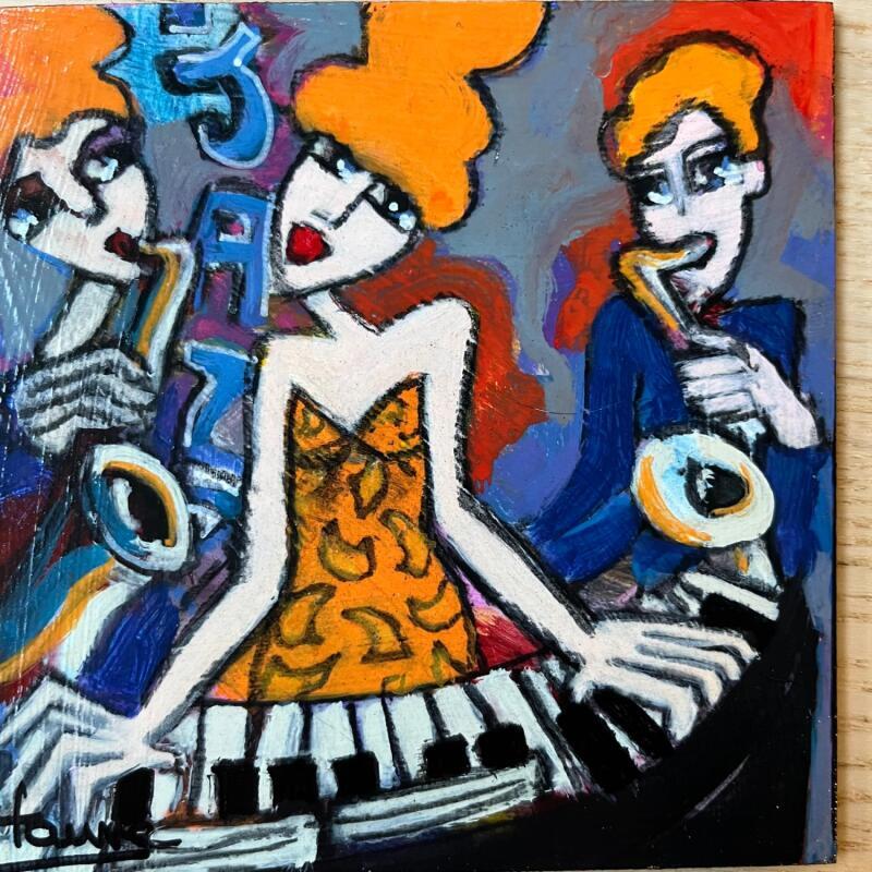 Gemälde Piano et sax von Fauve | Gemälde Figurativ Alltagsszenen Holz Acryl