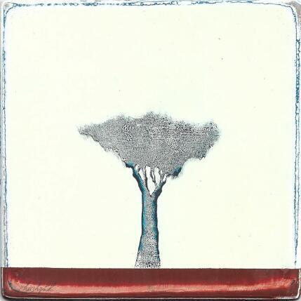 Peinture L'horizon rougeoyant 479 par ChristophL | Tableau Figuratif Acrylique, Bois, Encre Minimaliste, Nature, Paysages