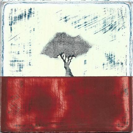 Peinture L'horizon rougeoyant 481 par ChristophL | Tableau Figuratif Acrylique, Bois, Encre Minimaliste, Nature, Paysages