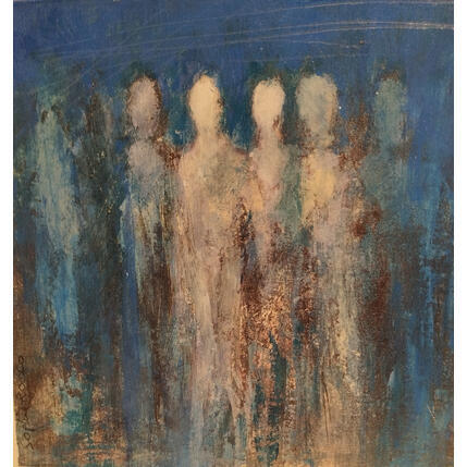 Peinture L'Etre d'Azur par Rocco Sophie | Tableau Art Singulier Acrylique, Collage, Sable