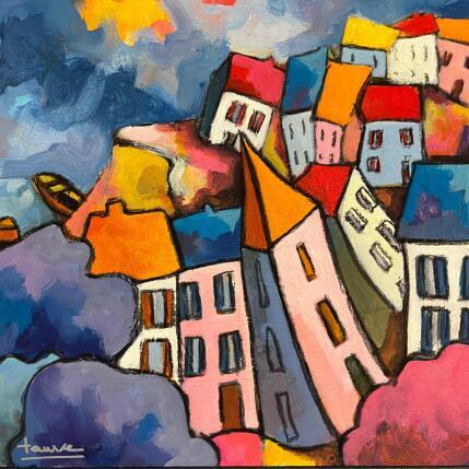 Peinture Les bateaux ne sont pas loin par Fauve | Tableau Figuratif Acrylique Paysages